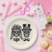 Crème Zwart & Goud Skelet Bruiloft Papieren Bordje (Feest)
