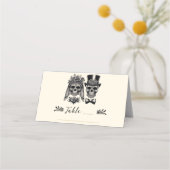 Crème Zwart & Goud Skelet Bruiloft Plaatskaartje (Voorkant)