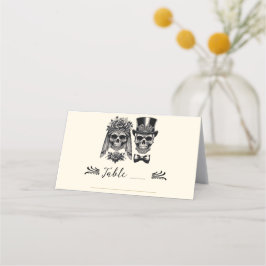 Crème Zwart & Goud  Skelet Bruiloft Plaatskaartje