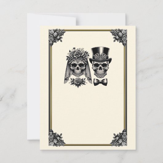 Crème Zwart & Goud  Skelet Bruiloft RSVP Kaart (Achterkant)