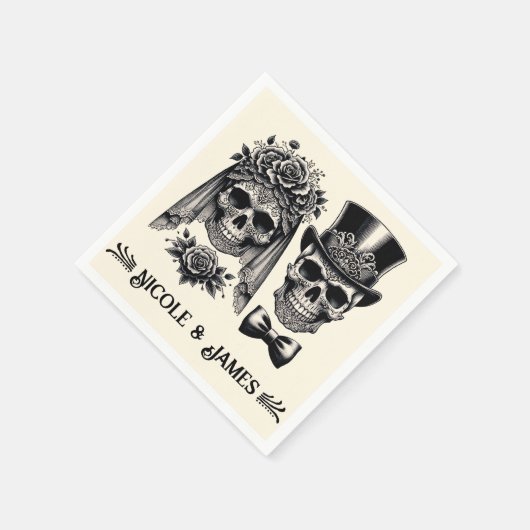 Crème Zwart & Goud  Skelet Bruiloft Servet (Hoek)