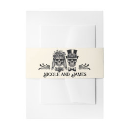 Crème Zwart & Goud  Skelet Bruiloft Uitnodigingen Wikkel