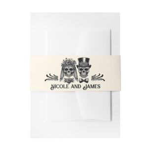 Crème Zwart & Goud Skelet Bruiloft Uitnodigingen Wikkel