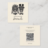 Crème Zwart & Goud  Skelet Bruiloft Vierkante Visitekaartje (Voorkant / Achterkant)