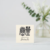 Crème Zwart & Goud  Skelet Bruiloft Vierkante Visitekaartje (Staand voorkant)
