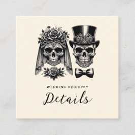 Crème Zwart & Goud  Skelet Bruiloft Vierkante Visitekaartje