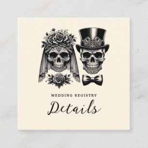 Crème Zwart & Goud  Skelet Bruiloft Vierkante Visitekaartje