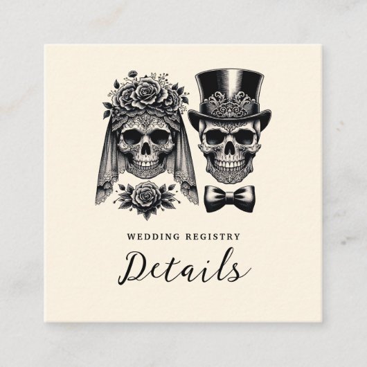 Crème Zwart & Goud  Skelet Bruiloft Vierkante Visitekaartje (Voorkant)