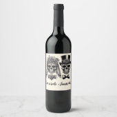Crème Zwart & Goud Skelet Bruiloft Wijn Etiket (Voorkant)