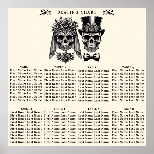 Crème Zwart Goud  Skelet Bruiloft Zitting Poster (Voorkant)