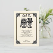 Crème Zwart & Goud Skelet Dank u Kaart (Staand voorkant)