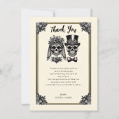 Crème Zwart & Goud Skelet Dank u Kaart (Voorkant)