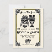 Crème Zwart & Goud  Skelet Save the Date Kaart (Voorkant)