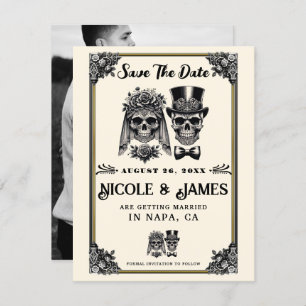 Crème Zwart & Goud  Skelet Save the Date Kaart