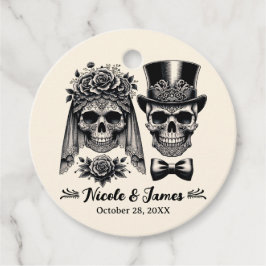 Crème Zwart & Goud Vintage Skelet Bruiloft Bedankjes Labels