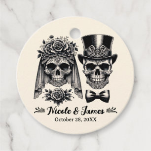 Crème Zwart & Goud Vintage Skelet Bruiloft Bedankjes Labels