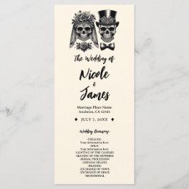 Crème Zwart & Goud Vintage Skelet Bruiloft Programmakaart