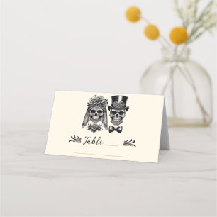 Crème Zwart & Goud Vintage Skelet Trouwjurk Plaatskaartje