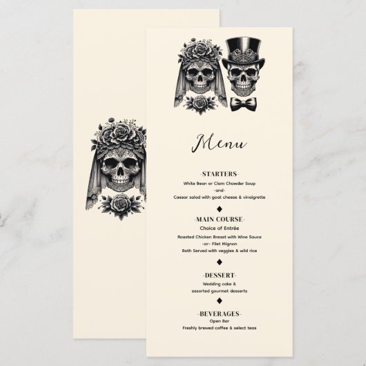 Crème Zwart & Goud Vintage Skelet Trouwmenu Menu (Voorkant / Achterkant)
