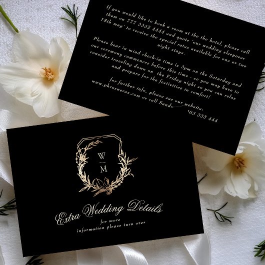 Crème & Zwart Monogram Goud | Onze huwelijksdetail Informatiekaartje