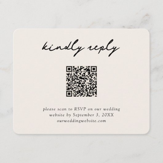 Crème & Zwart RSVP QR Code Enclosure Kaart (Voorkant)