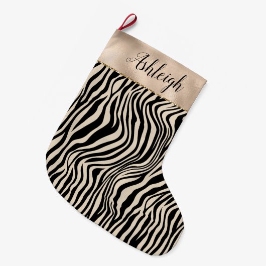 Crème Zwart Zebra Print Grote Kerstsok (Voorkant (Hangend))