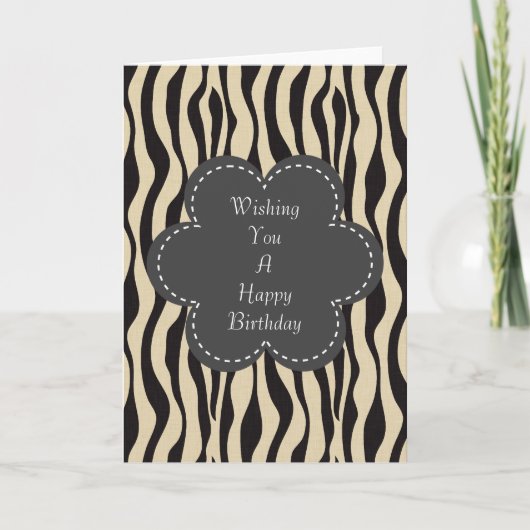 Crème Zwart Zebraprint Verjaardag Kaart (Voorkant)