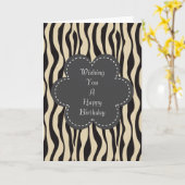 Crème Zwart Zebraprint Verjaardag Kaart (Gele Bloem)