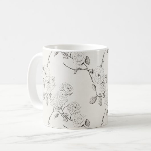 Crème Zwarte Herfstbloemen Koffiemok (Voorkant links)