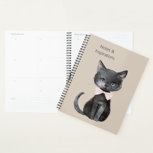 Crème Zwarte Kat Roze Strik Planner (Display)