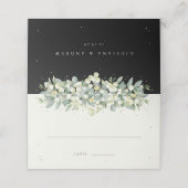 Crème/zwarte sneeuwbes + eucalyptus bruiloft plaatskaartje (Buitenkant ongevouwen)