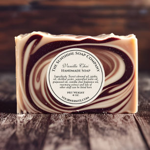 Crèmebadbommetjes in beige linnen papiersoap cosme ronde sticker