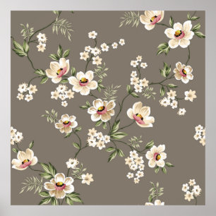 crèmebloemen met groen bladeren op br poster