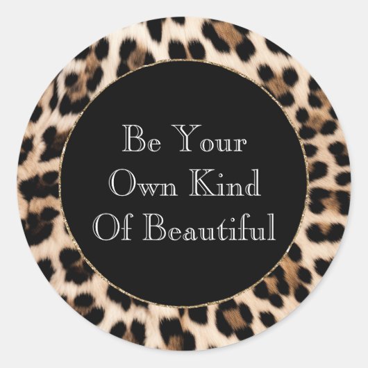 Crèmebruine zwarte luipaardprint ronde sticker (Voorkant)
