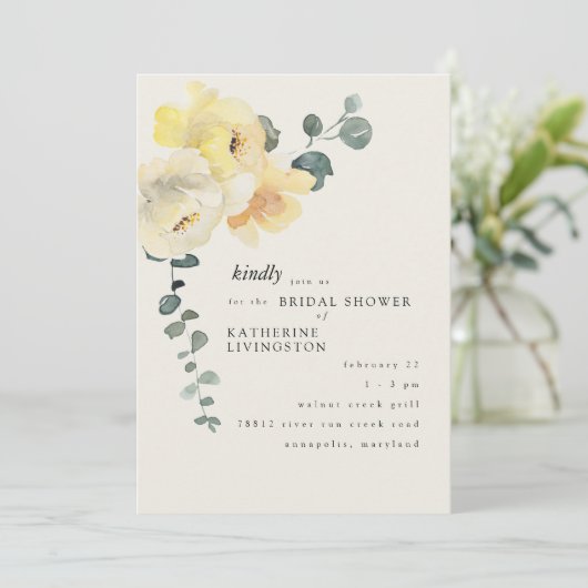 Crèmegeel bloemig elegant Vrijgezellenfeest Kaart (Staand voorkant)