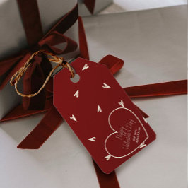 Crèmeharten op bordeaux - Minimale Valentijn Cadeaulabel