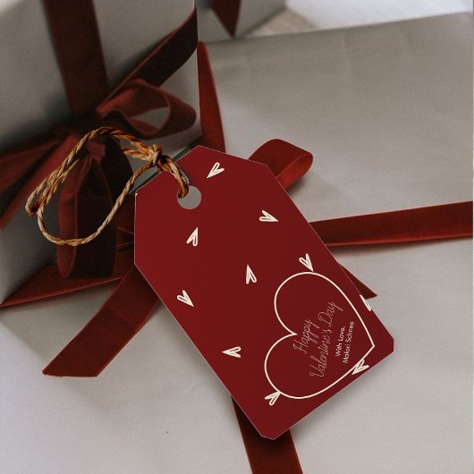 Crèmeharten op bordeaux - Minimale Valentijn Cadeaulabel