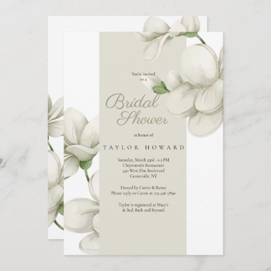 Crèmekleurige Bloemen Uitnodiging voor de Bruiloft (Voorkant / Achterkant)