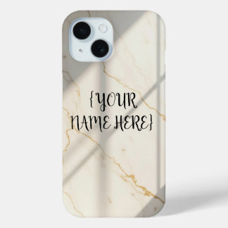 Crèmekleurige marmeren monogram iPhone 15 hoesje