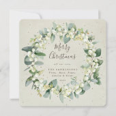 Crèmekleurige vierkante kerstkrans met Sneeuwbes e Feestdagenkaart (Voorkant)