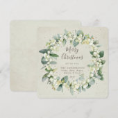 Crèmekleurige vierkante kerstkrans met Sneeuwbes e Feestdagenkaart (Voorkant / Achterkant)