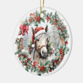 Cremello paard Kerstmis holly bessen krans Keramisch Ornament (Links)