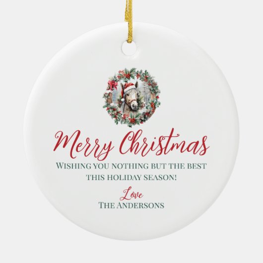 Cremello paard Kerstmis holly bessen krans Keramisch Ornament (Achterkant)
