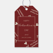 Crèmescript-harten op bordeauxrood - Valentijn-pat Cadeaulabel (Voorkant)