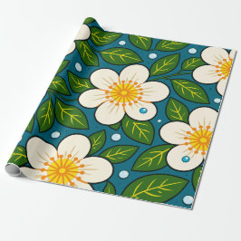 Cremewitte bloemenpatroon met groene bladeren cadeaupapier