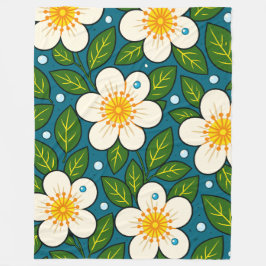 Cremewitte bloemenpatroon met groene bladeren fleece deken