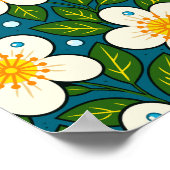Cremewitte bloemenpatroon met groene bladeren poster (Hoek)