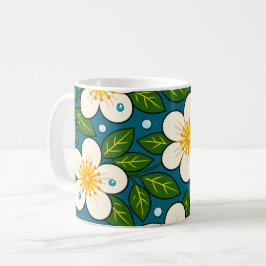 Cremig wit bloemenpatroon met groene bladeren koffiemok
