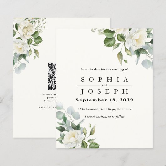 Cremige bloemige Eucalyptus bruiloft Save the date (Voorkant / Achterkant)