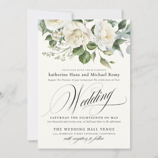 CremigeFlorale Eucalyptus Script Calligrafie Bruil Kaart (Voorkant)